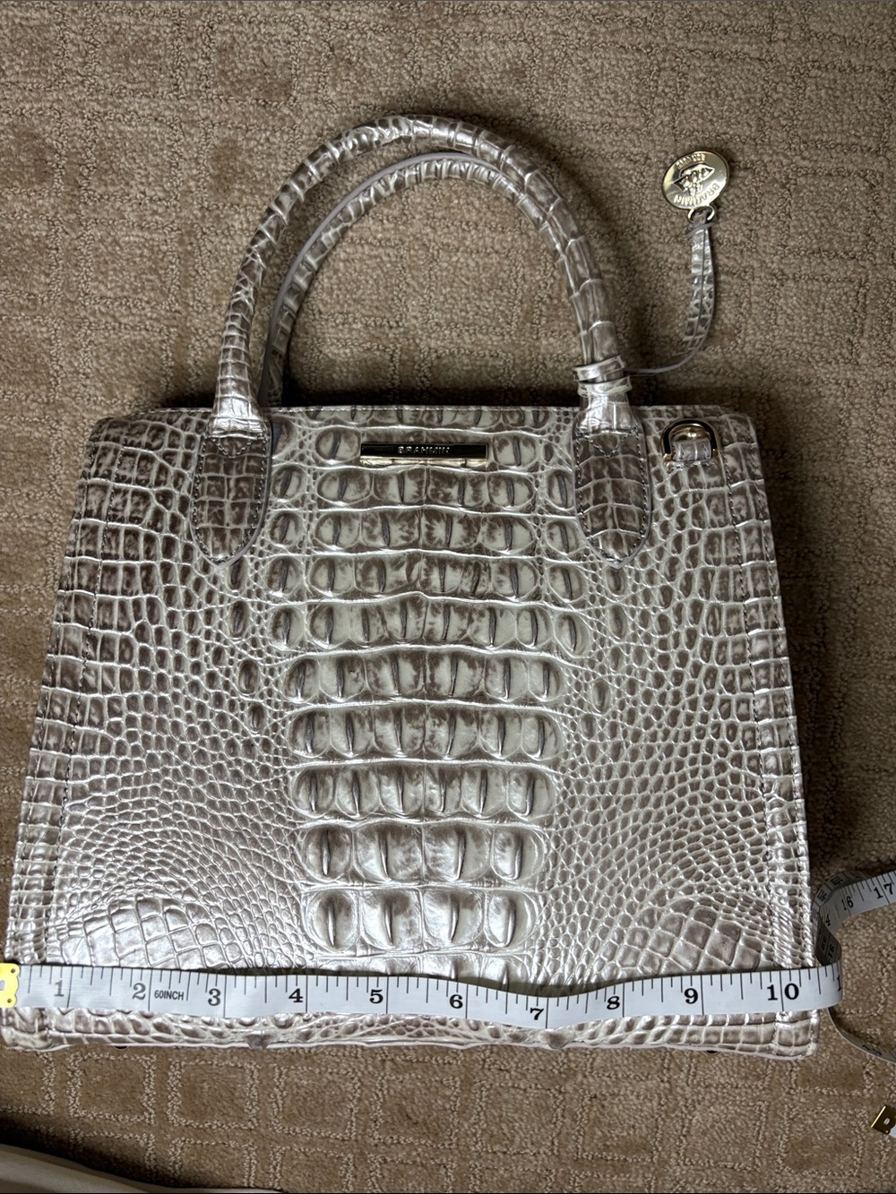 Brahmin Small Caroline Satchel in Pristine Croc-Embossed Leather Tote - Picture 3 of 12